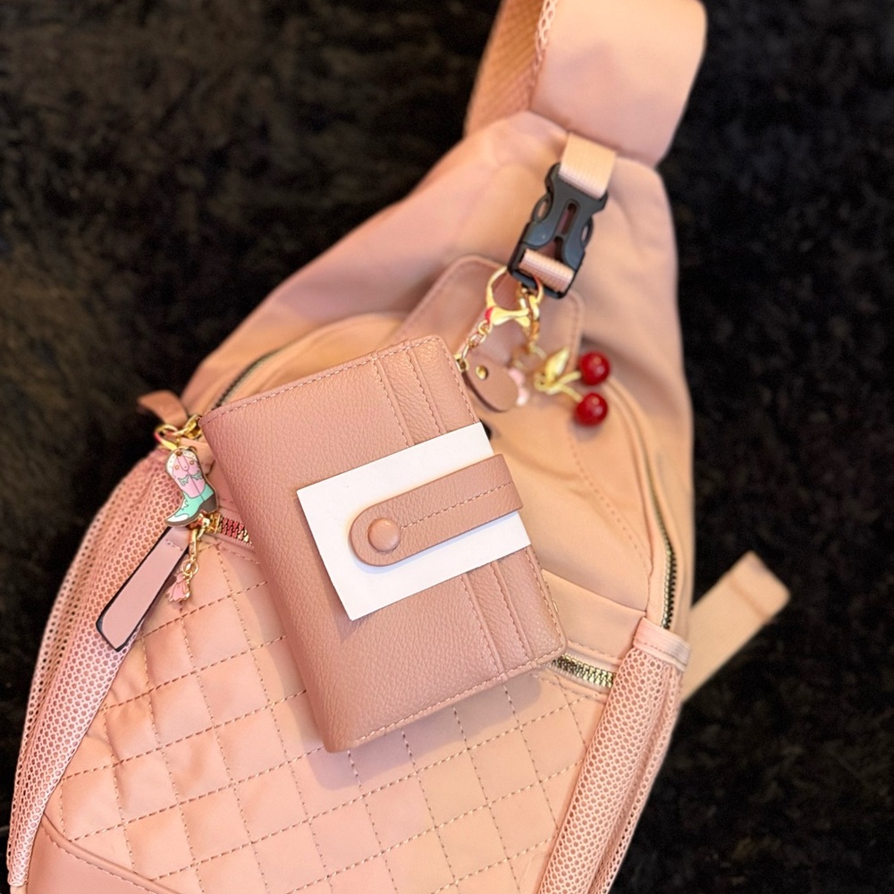 Pink Quilted Backpack with Wallet